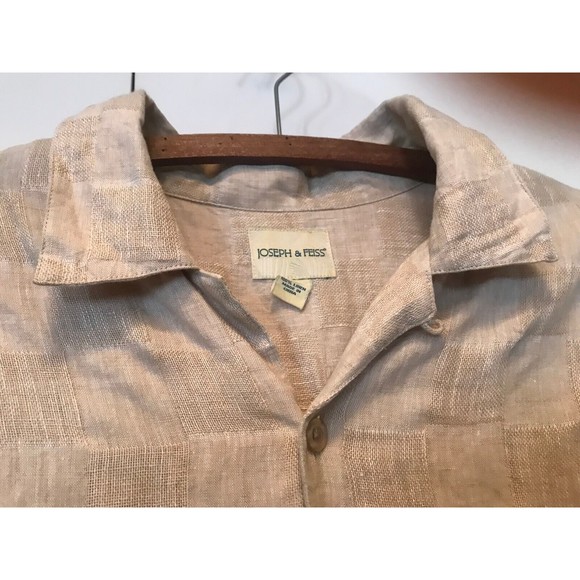 Clean Joseph & Feiss 100% Linen Button Down Mixed Pattern Short Sleeve Shirt XL - Picture 4 of 11